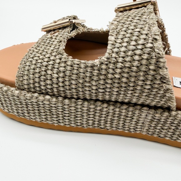 Steve Madden Karrigan Raffia Platform Slide Sandals Olive Woven Buckle 8 NEW - Picture 14 of 15